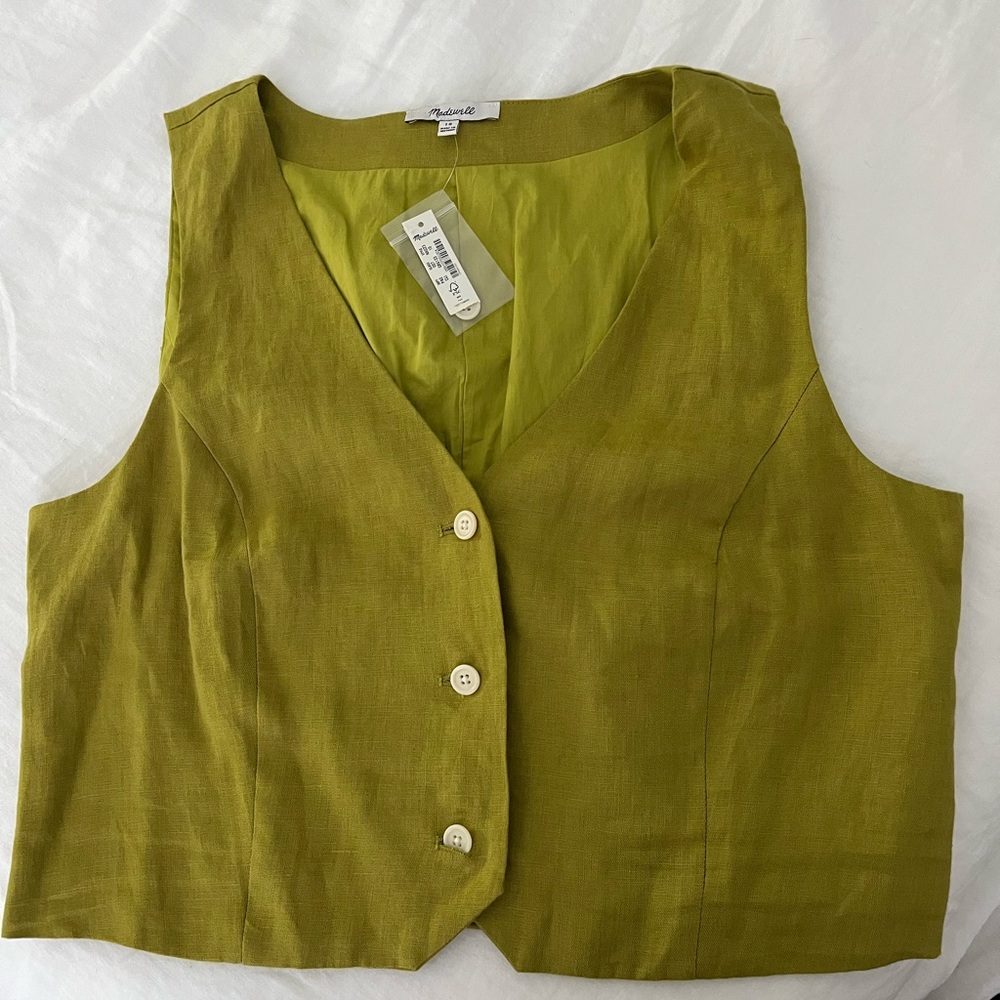 Madewell Linen Katrina Crop Vest In Citrus Lime